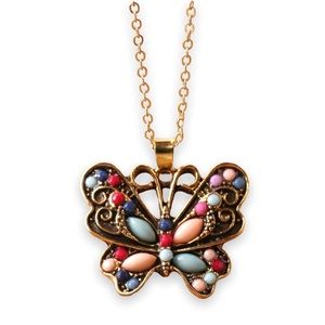 Vintage Multi-Turquoise Butterfly Gold Over Sterling Silver 4.00 ctw Necklace